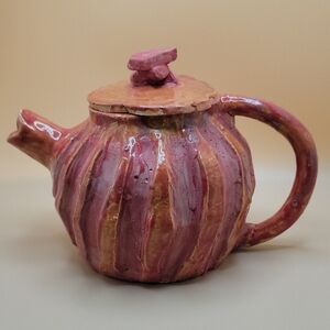 Handcrafted Ceramic Teapot - Red and Brown